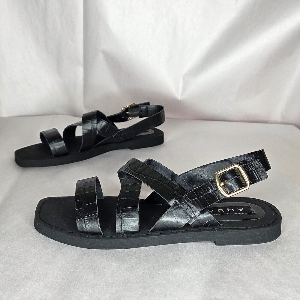 AQUA Rai Black Croc Embossed Slingback Flats Size 7 NWT